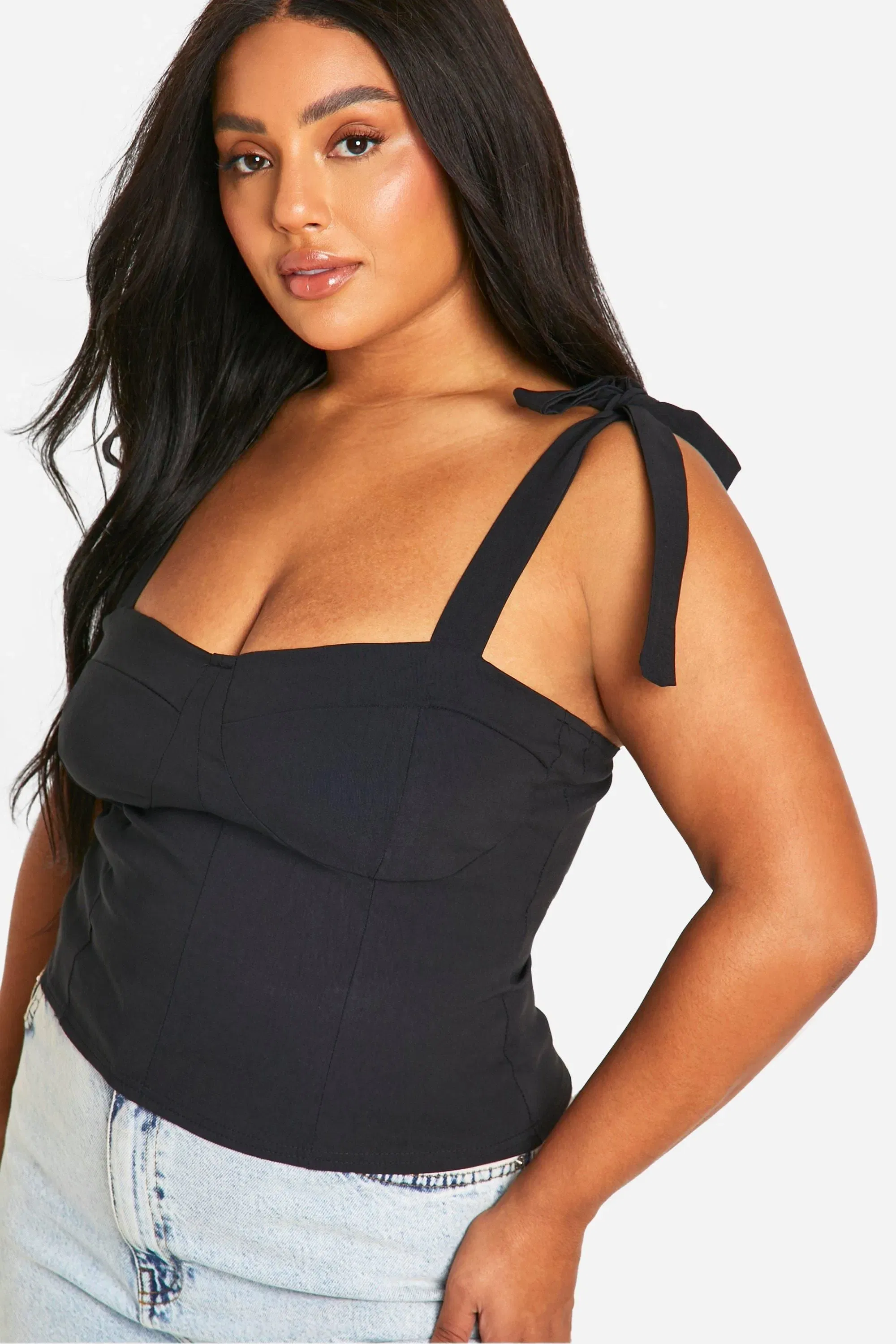 Plus Bengaline Tie Bow Corset Top