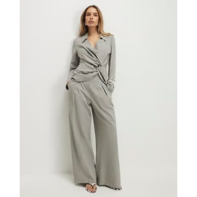 Grey Elasticated Wide Leg Trousers