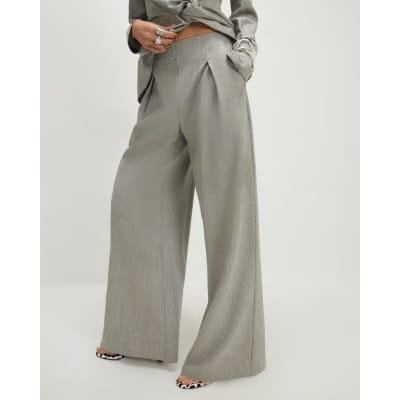 Grey Elasticated Wide Leg Trousers
