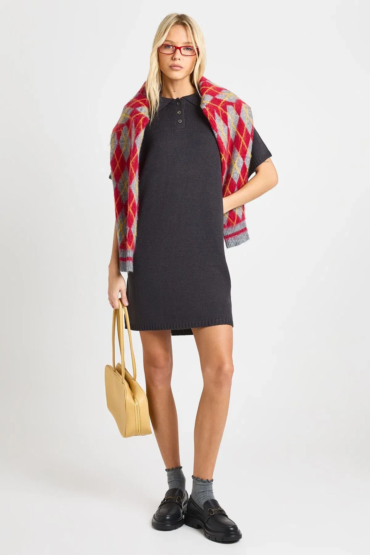 Collared Button Down Oversized Knitted Dress