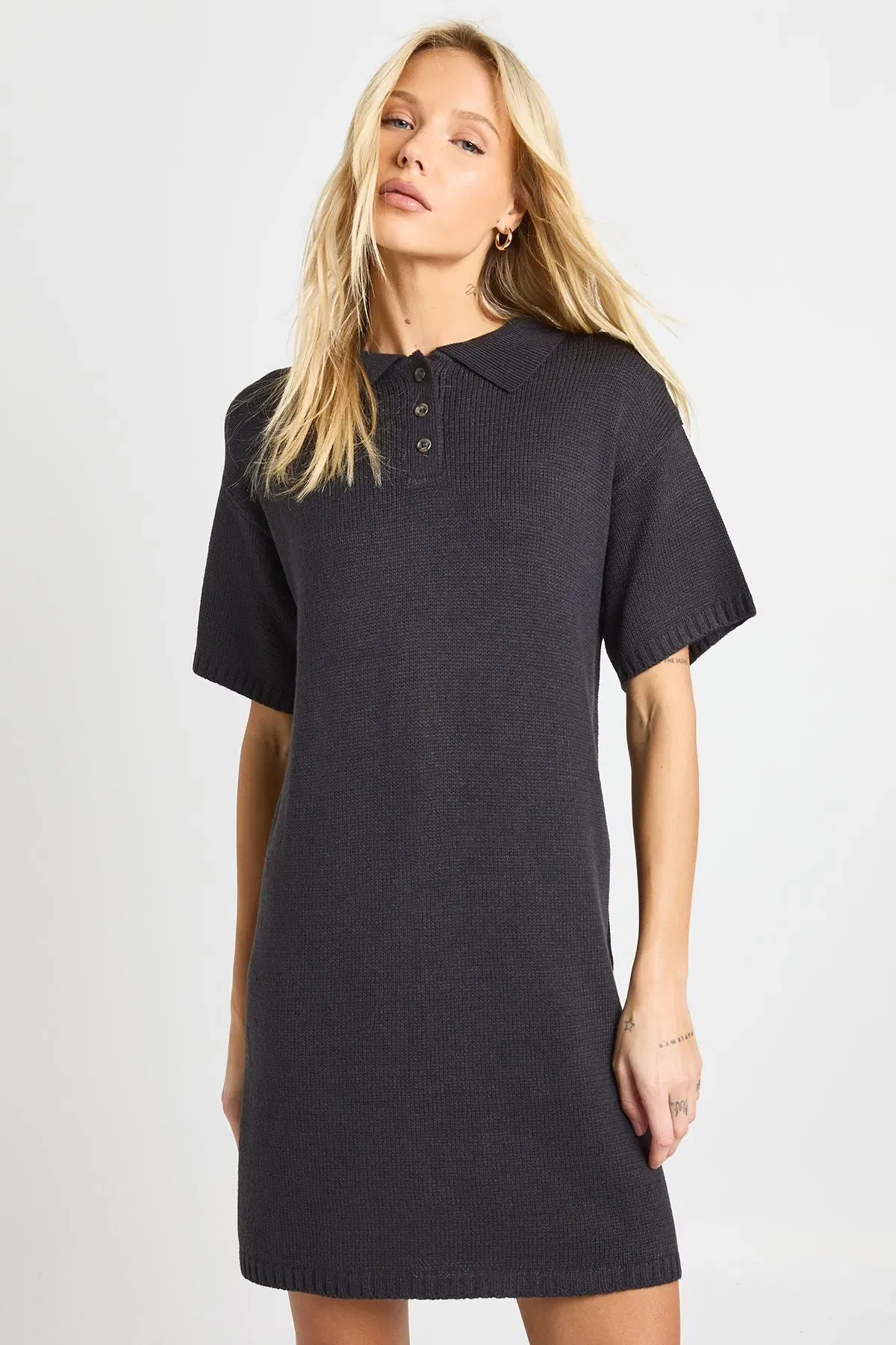 Collared Button Down Oversized Knitted Dress