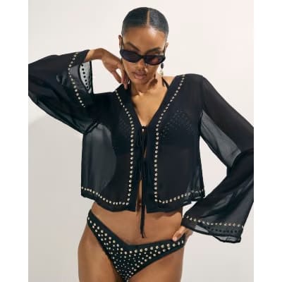 Black Stud Beach Cover Up Blouse
