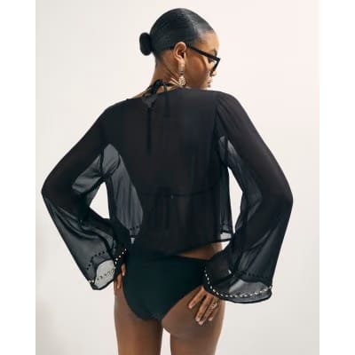 Black Stud Beach Cover Up Blouse