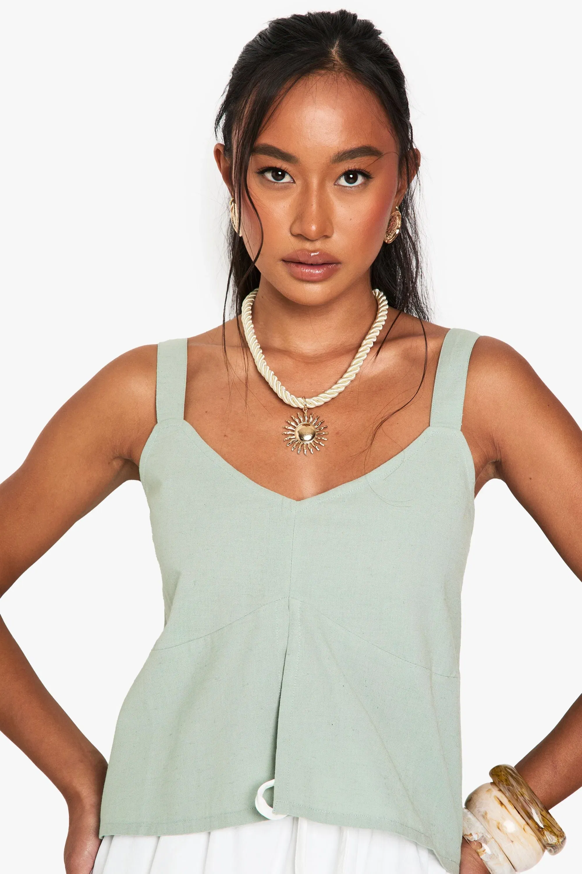Linen Look Cropped Cami Top