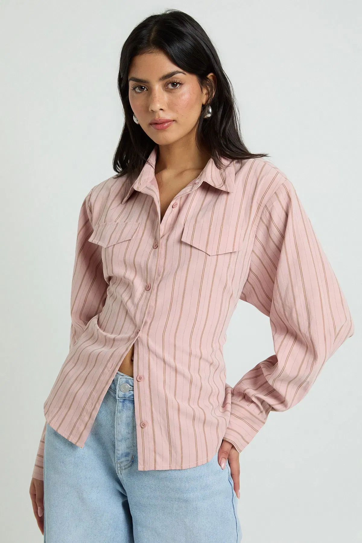 Cinched Stripe Fitted Shirt