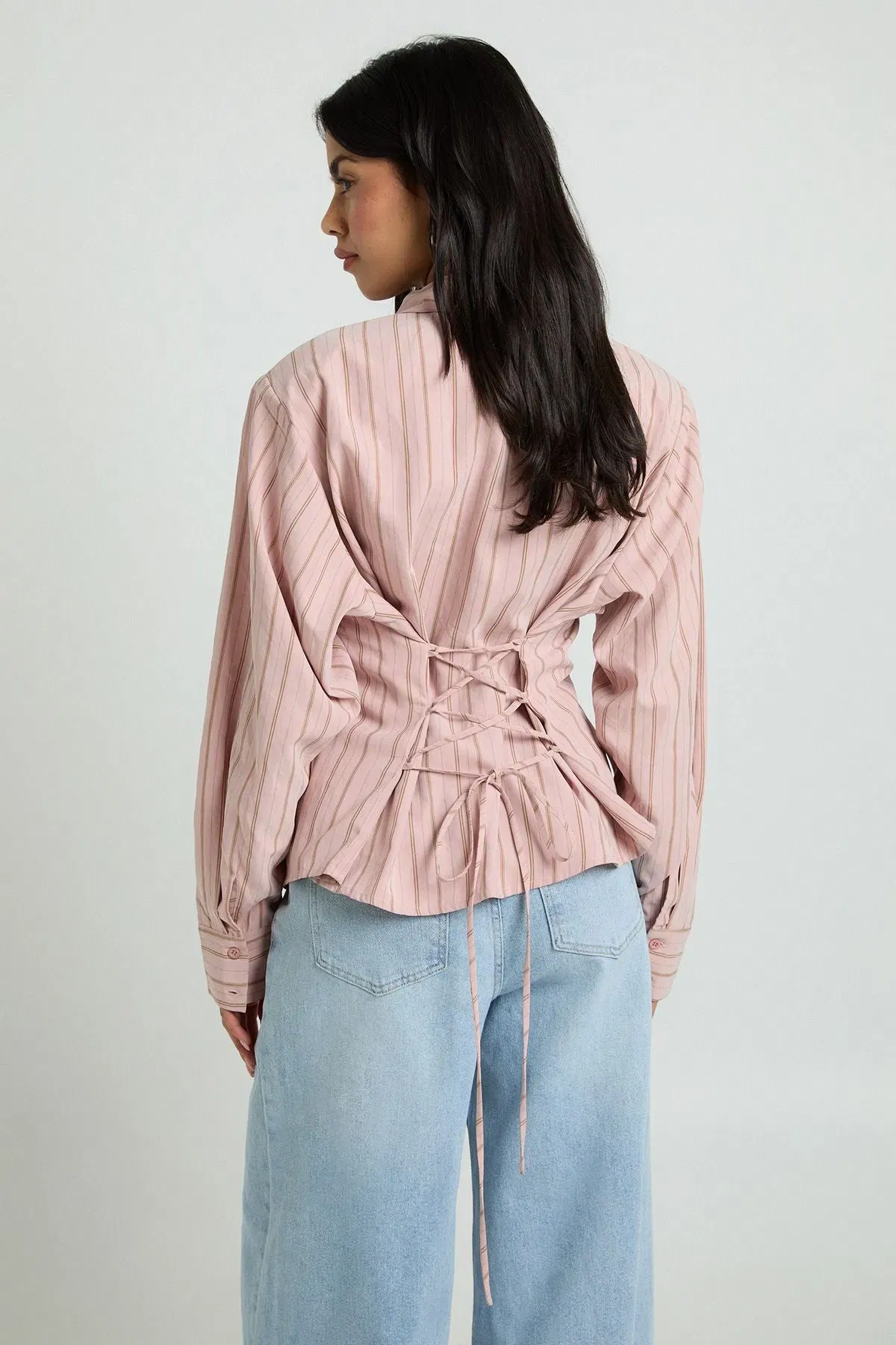 Cinched Stripe Fitted Shirt