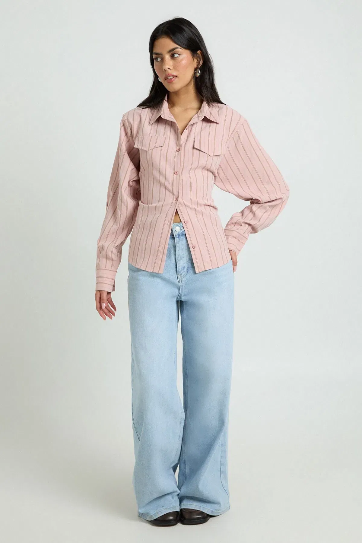 Cinched Stripe Fitted Shirt