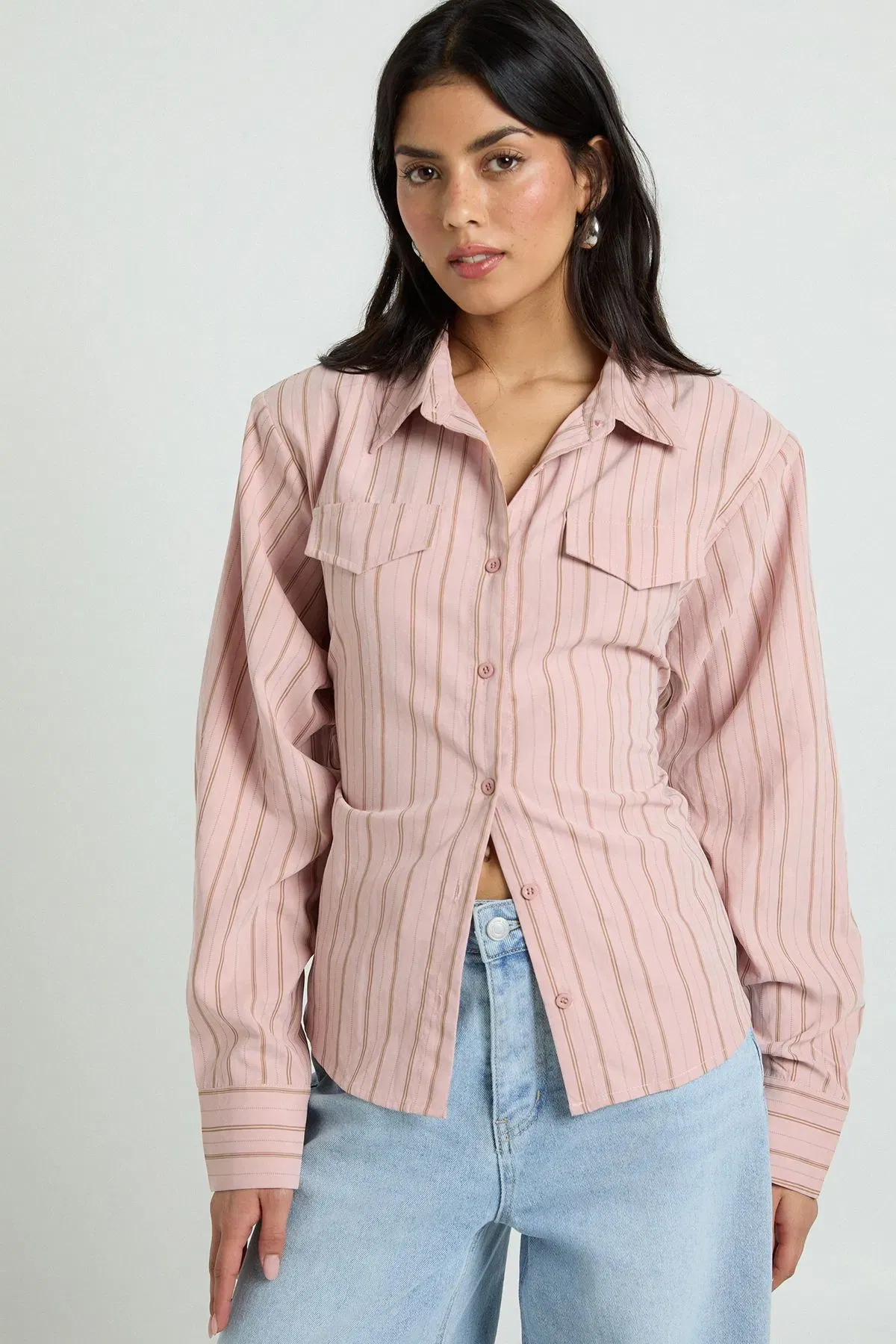 Cinched Stripe Fitted Shirt
