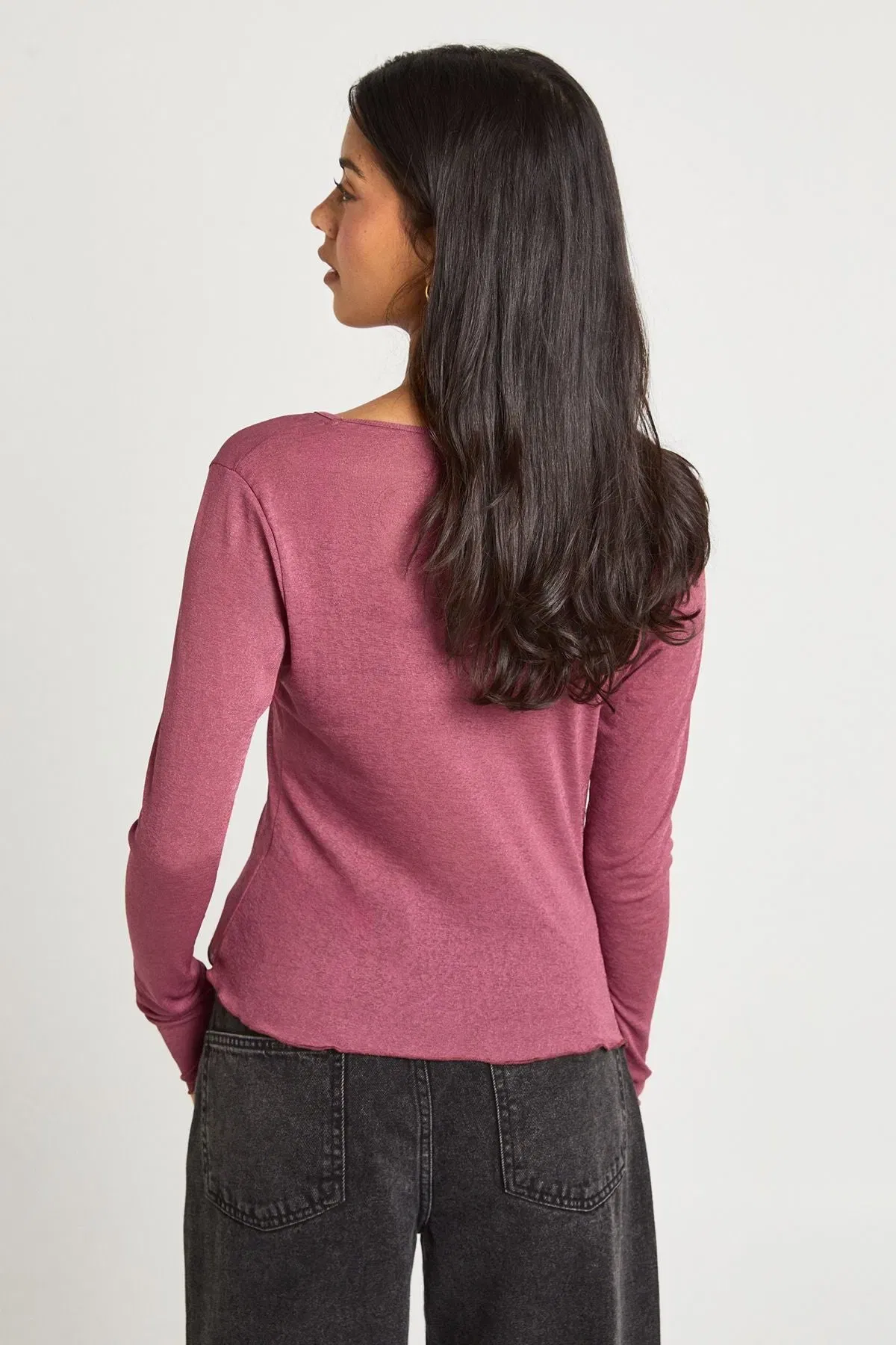Textured Mesh V Neck Front Long Sleeve Top
