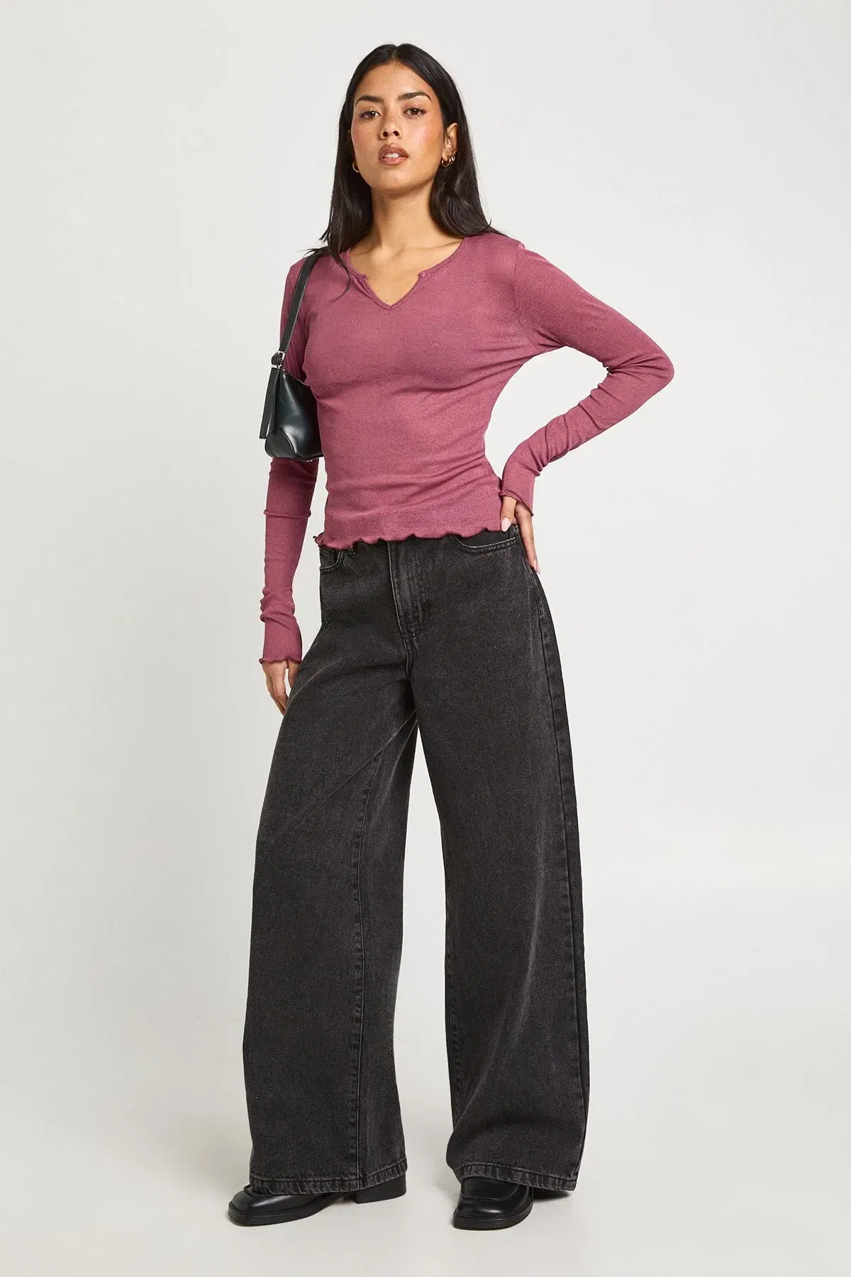 Textured Mesh V Neck Front Long Sleeve Top
