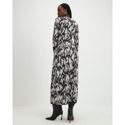 Cream Animal Print Long Sleeve Maxi Dress