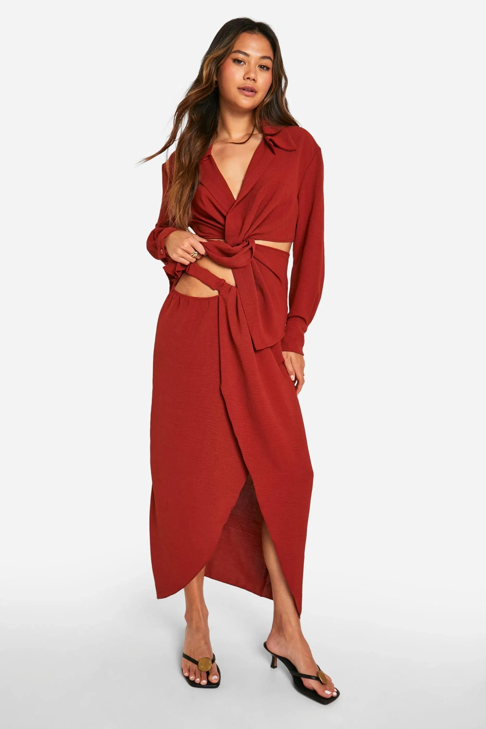 Hammered Waist Detail Wrap Front Midaxi Skirt