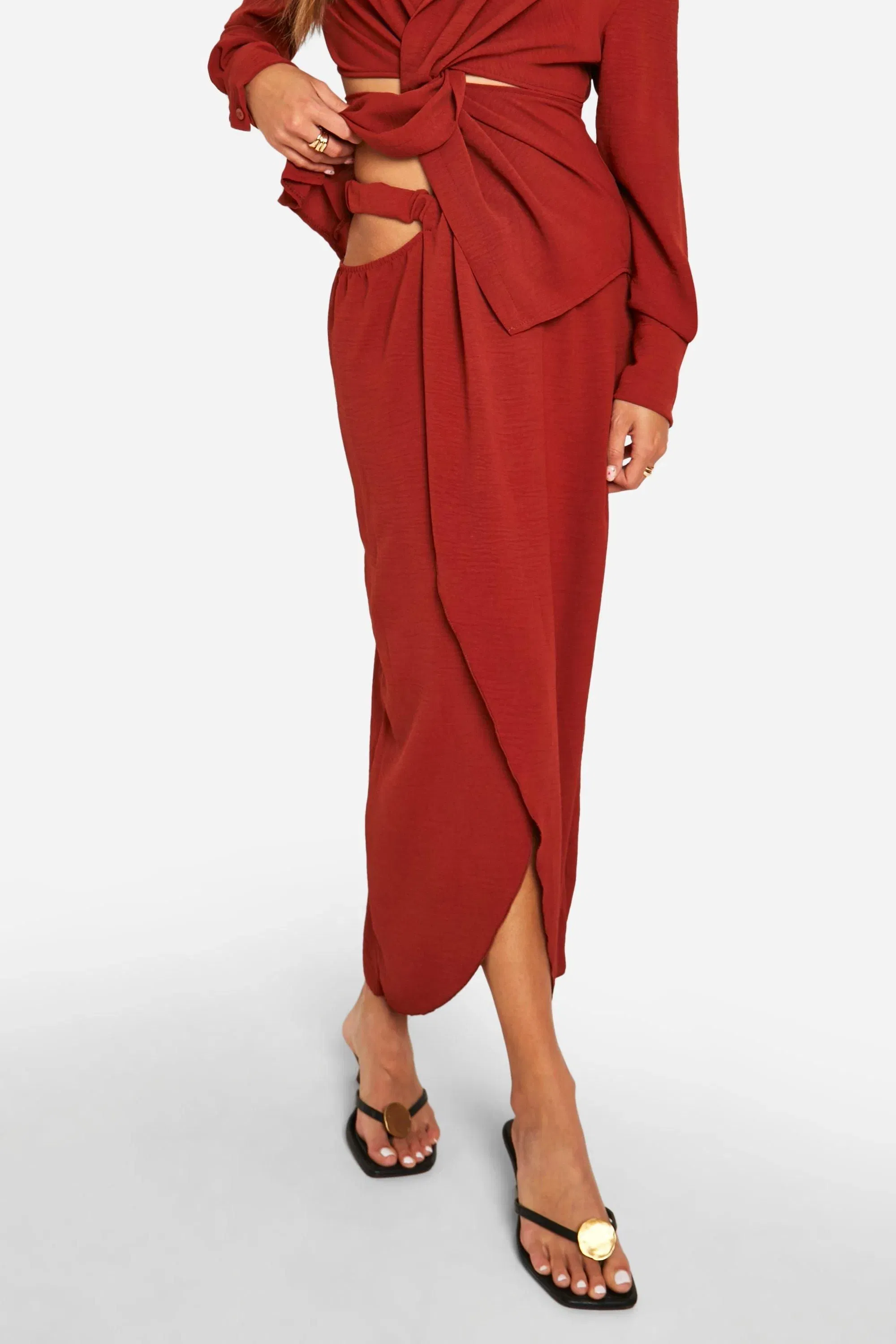 Hammered Waist Detail Wrap Front Midaxi Skirt