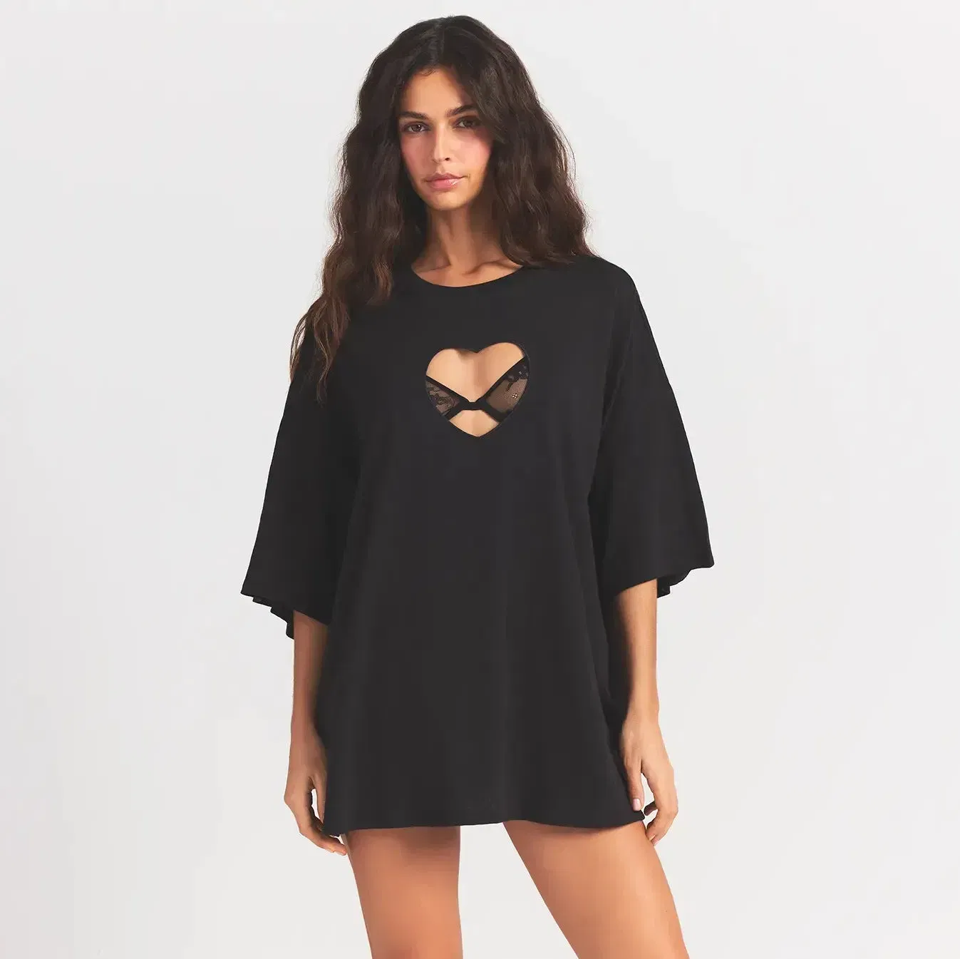 WORN IN JERSEY HEART OVERSIZED T-SHIRT | WASHED ONYX