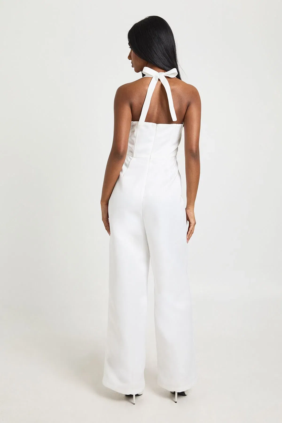 Premium Satin Boned Corset Halterneck Wide Leg Jumpsuit