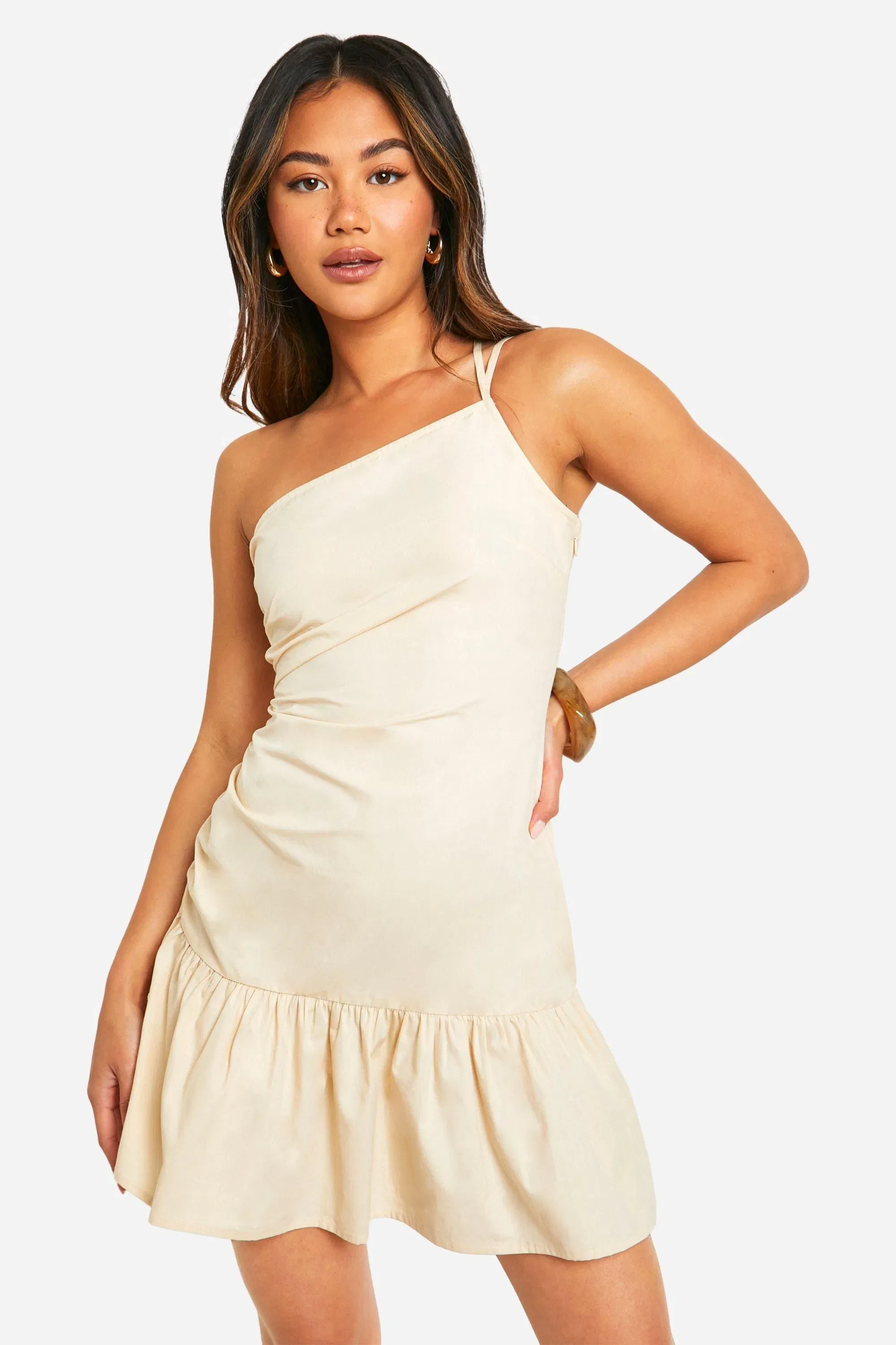 Linen Look Ruched Mini Dress