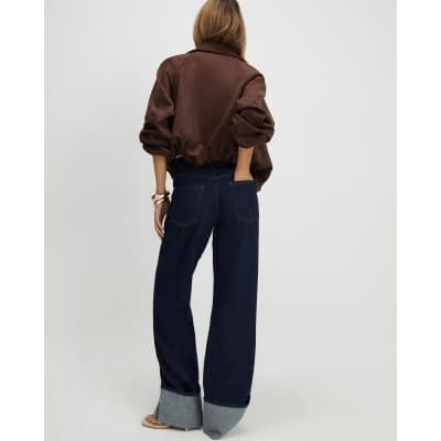 Blue Relaxed Straight Turn Up Cuff Jeans
