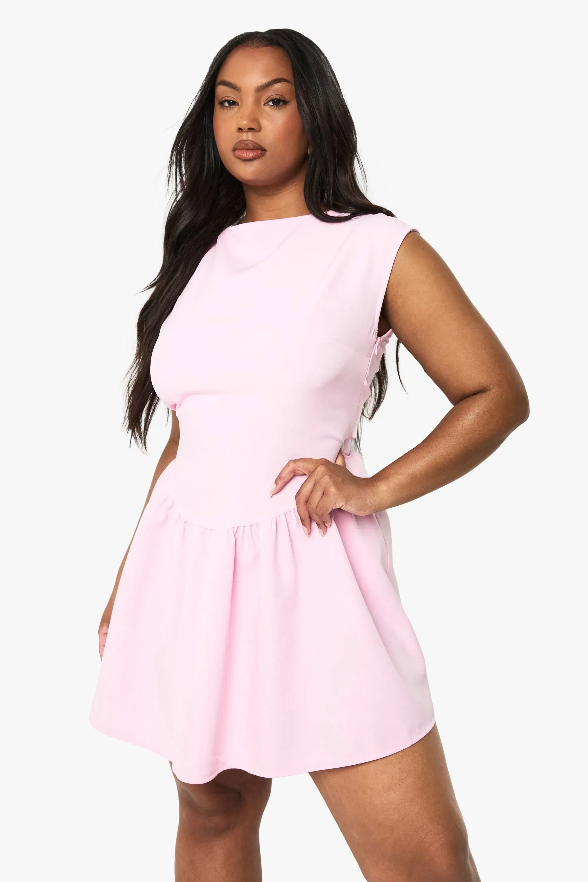 Plus Slash Neck Mini Dress