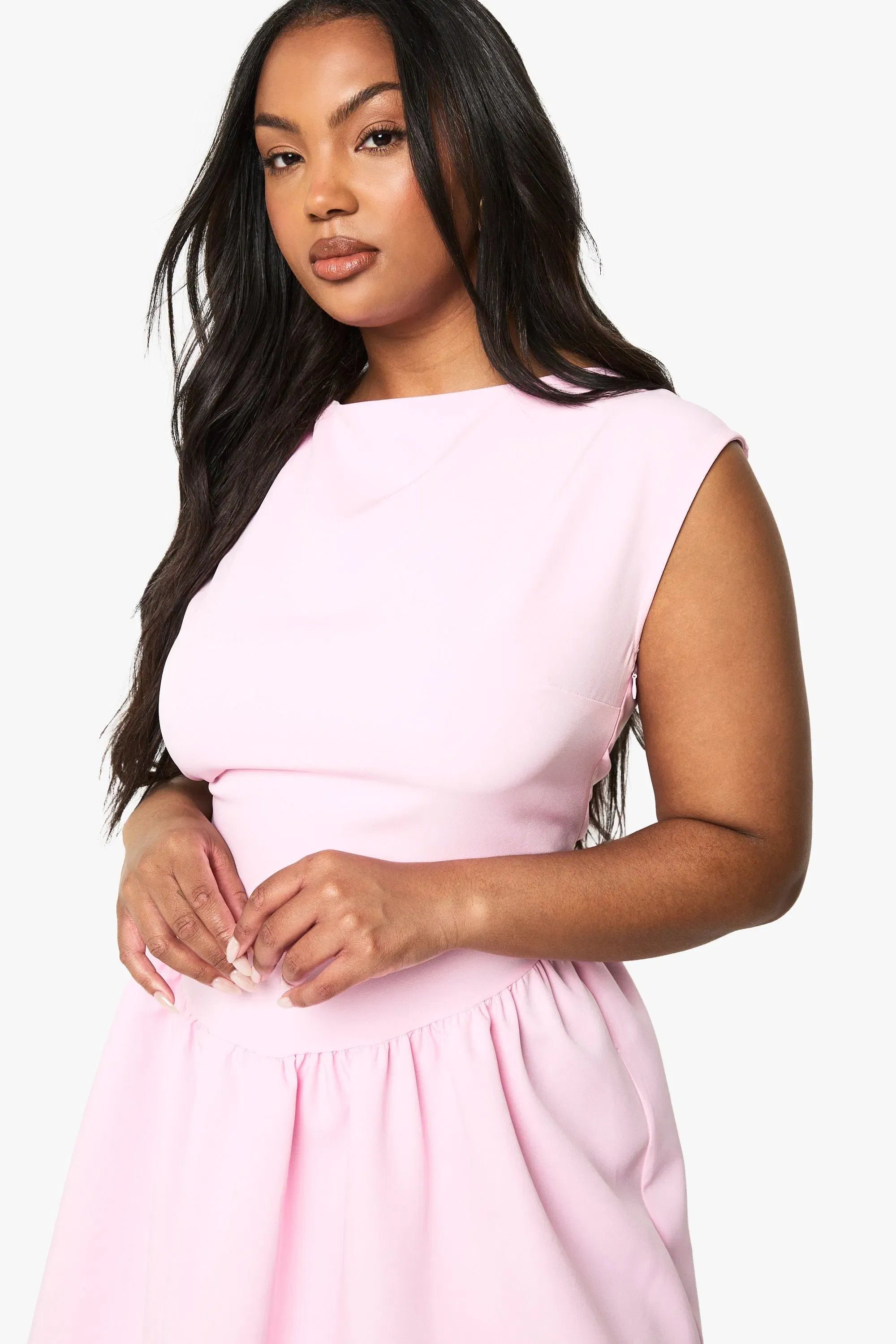 Plus Slash Neck Mini Dress