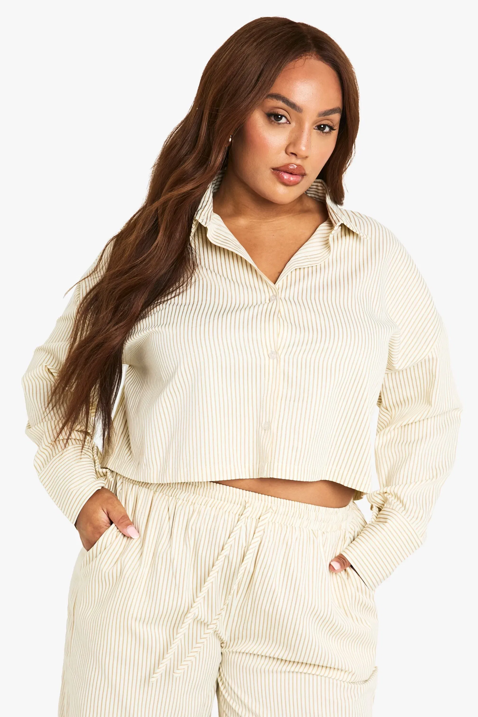 Plus Boxy Cropped Stripe Shirt