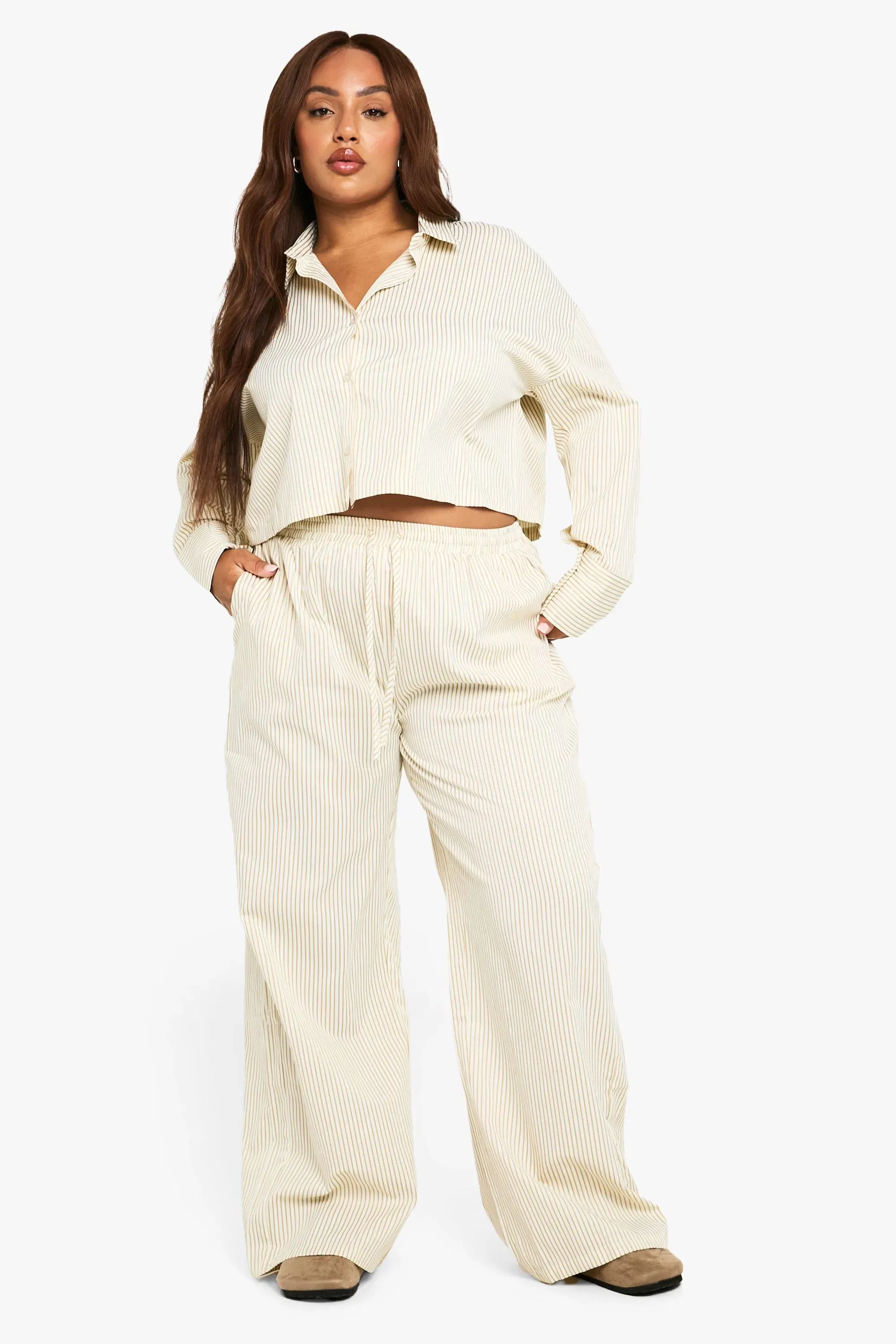 Plus Boxy Cropped Stripe Shirt