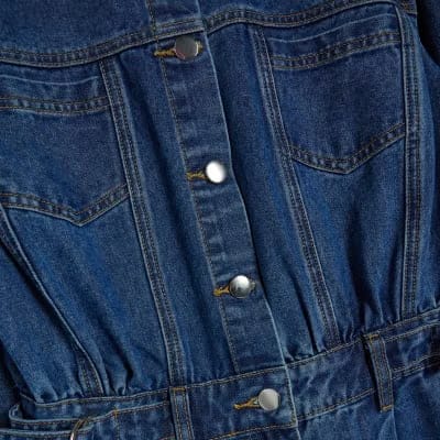 Blue Denim Long Sleeve Waisted Jumpsuit