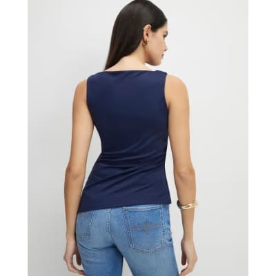 Navy Sleeveless Slash Neck Top
