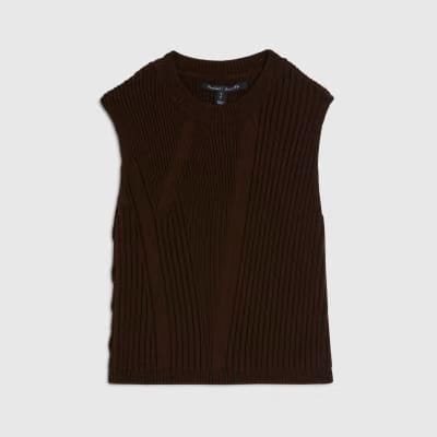 Brown Ribbed Knitted Tank Top