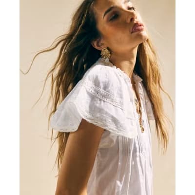 White Ruffle Sleeve Lace Blouse