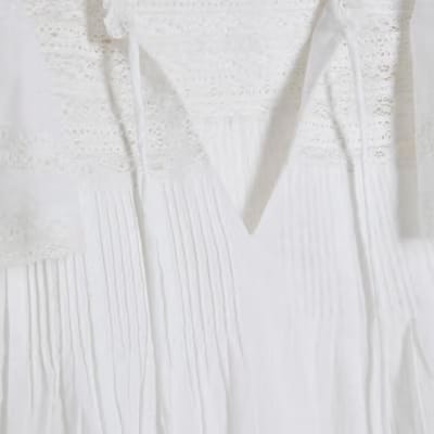 White Ruffle Sleeve Lace Blouse