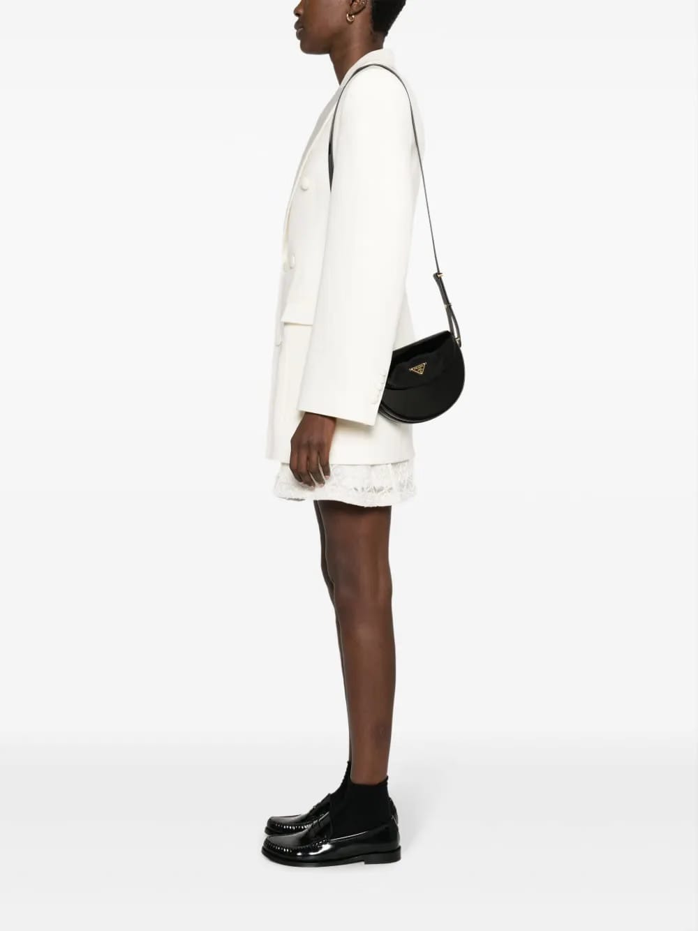 triangle-logo patent leather shoulder bag