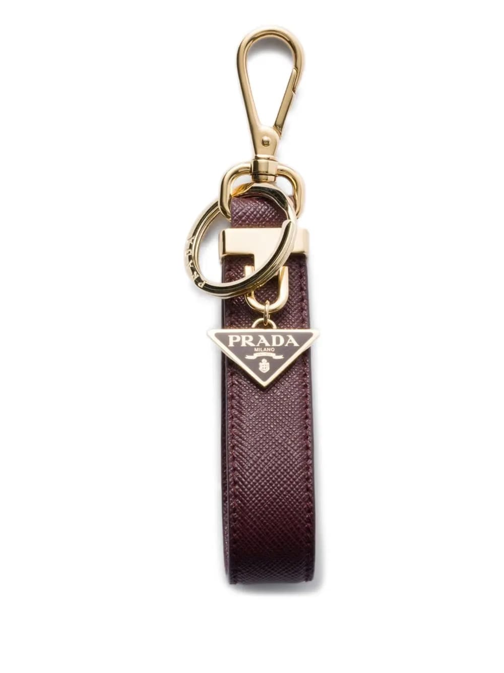 Saffiano leather triangle-logo keyring