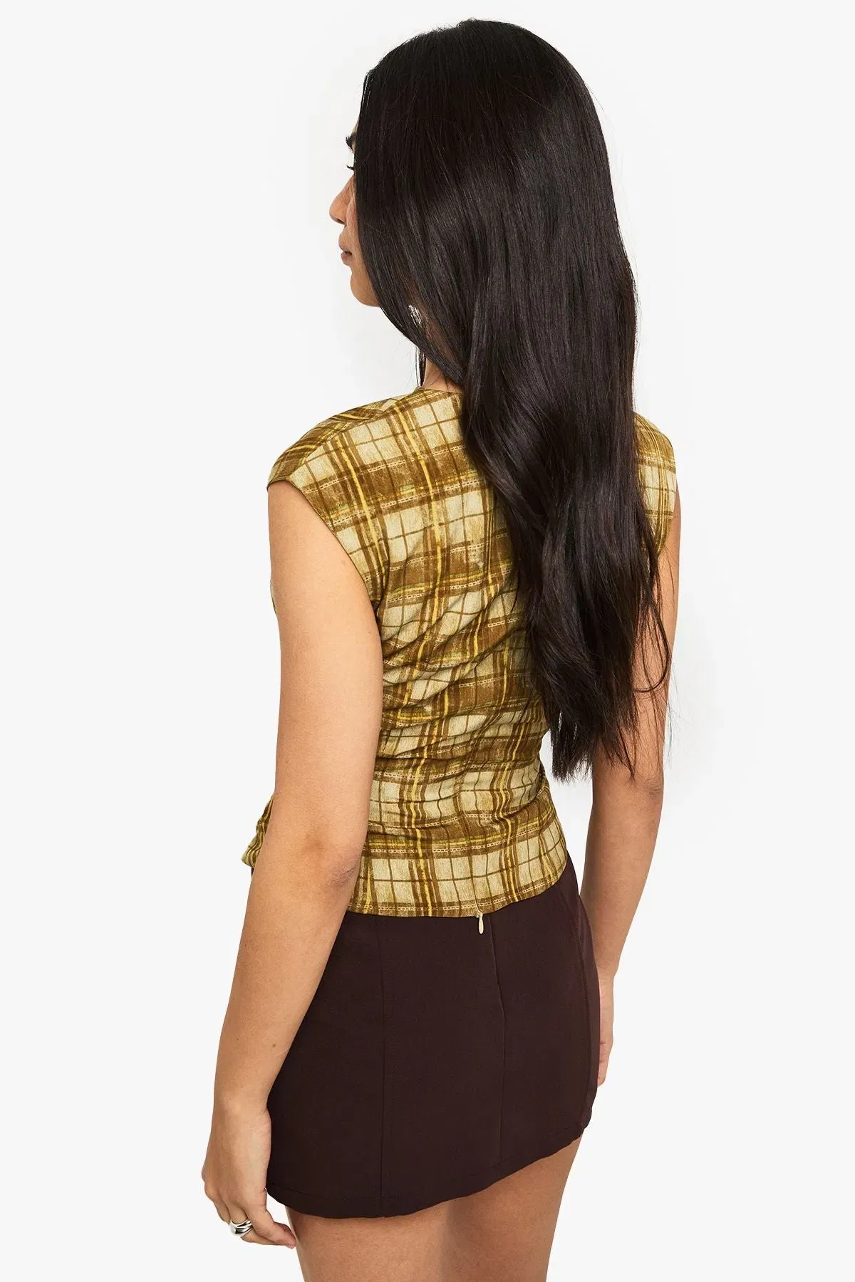 Check Print Draped Top