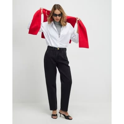 Black High Waisted Tapered Jeans