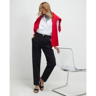 Black High Waisted Tapered Jeans