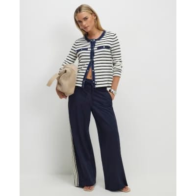 Petite Navy Pinstripe Crochet Joggers