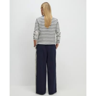 Petite Navy Pinstripe Crochet Joggers
