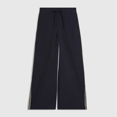 Petite Navy Pinstripe Crochet Joggers