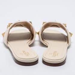 Valentino White Leather Studded Slide Flats