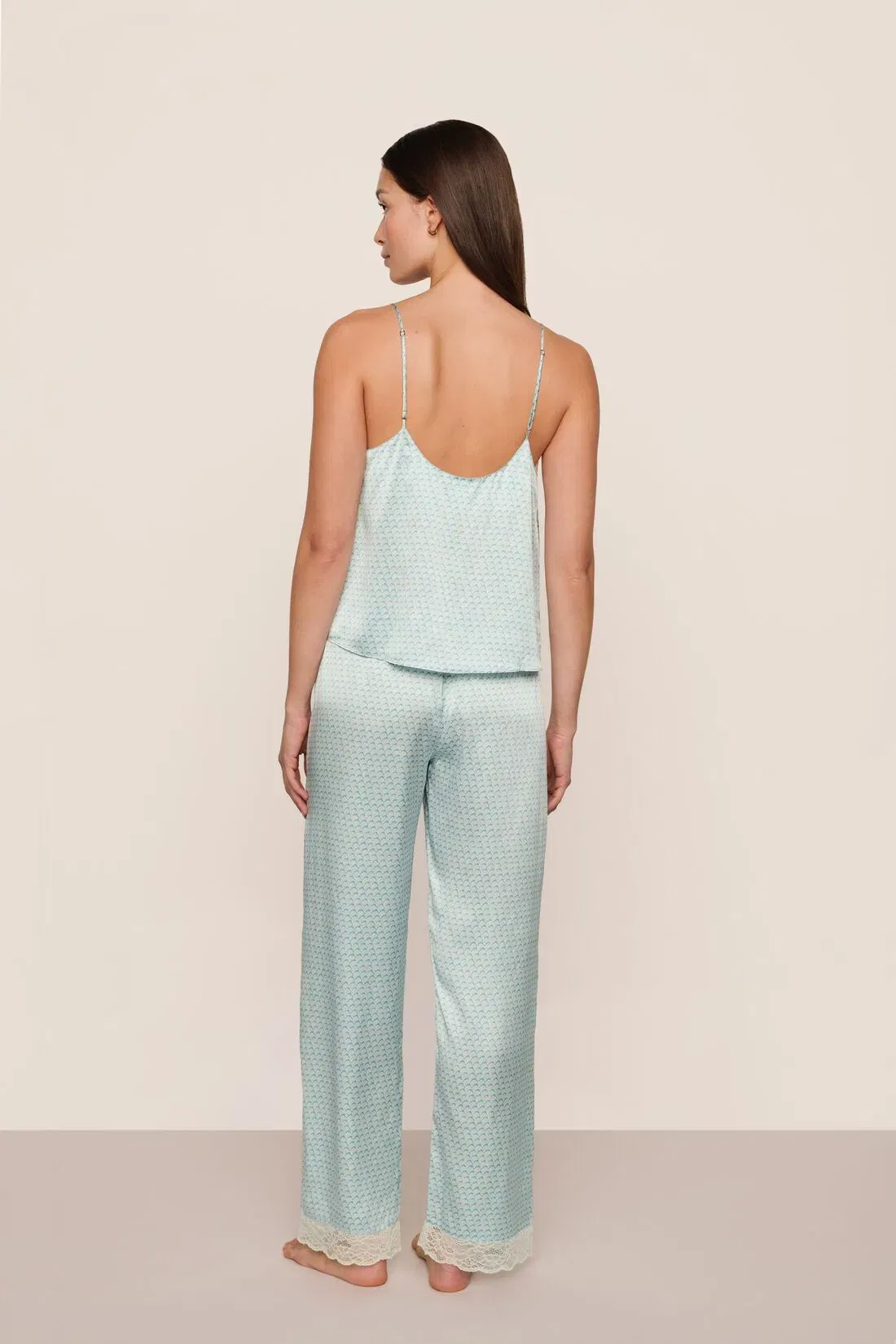 Washable Silk Printed Lace Cami & Pant Set