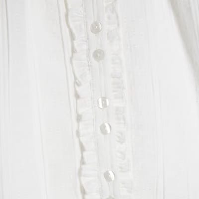 White Frill Detail Short Sleeve Blouse