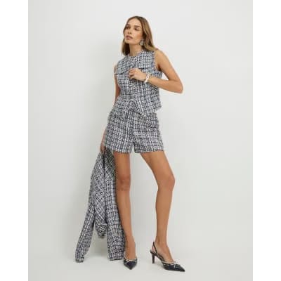 Blue Sleeveless Boucle Fringed Waistcoat