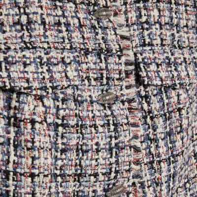 Blue Sleeveless Boucle Fringed Waistcoat
