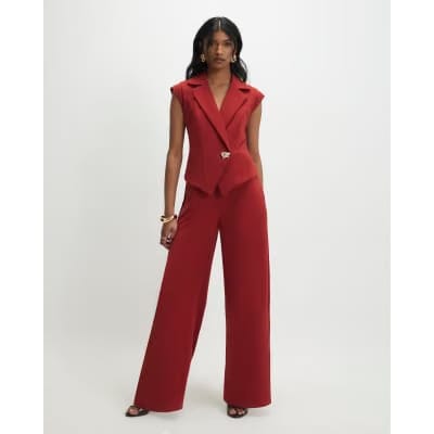 Red Cap Sleeve Wide Leg Jumpsuit