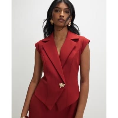 Red Cap Sleeve Wide Leg Jumpsuit