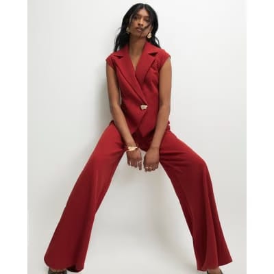 Red Cap Sleeve Wide Leg Jumpsuit