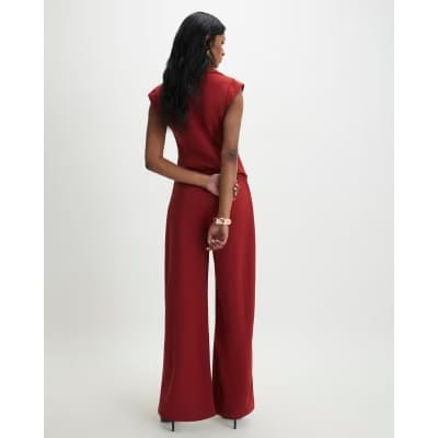 Red Cap Sleeve Wide Leg Jumpsuit