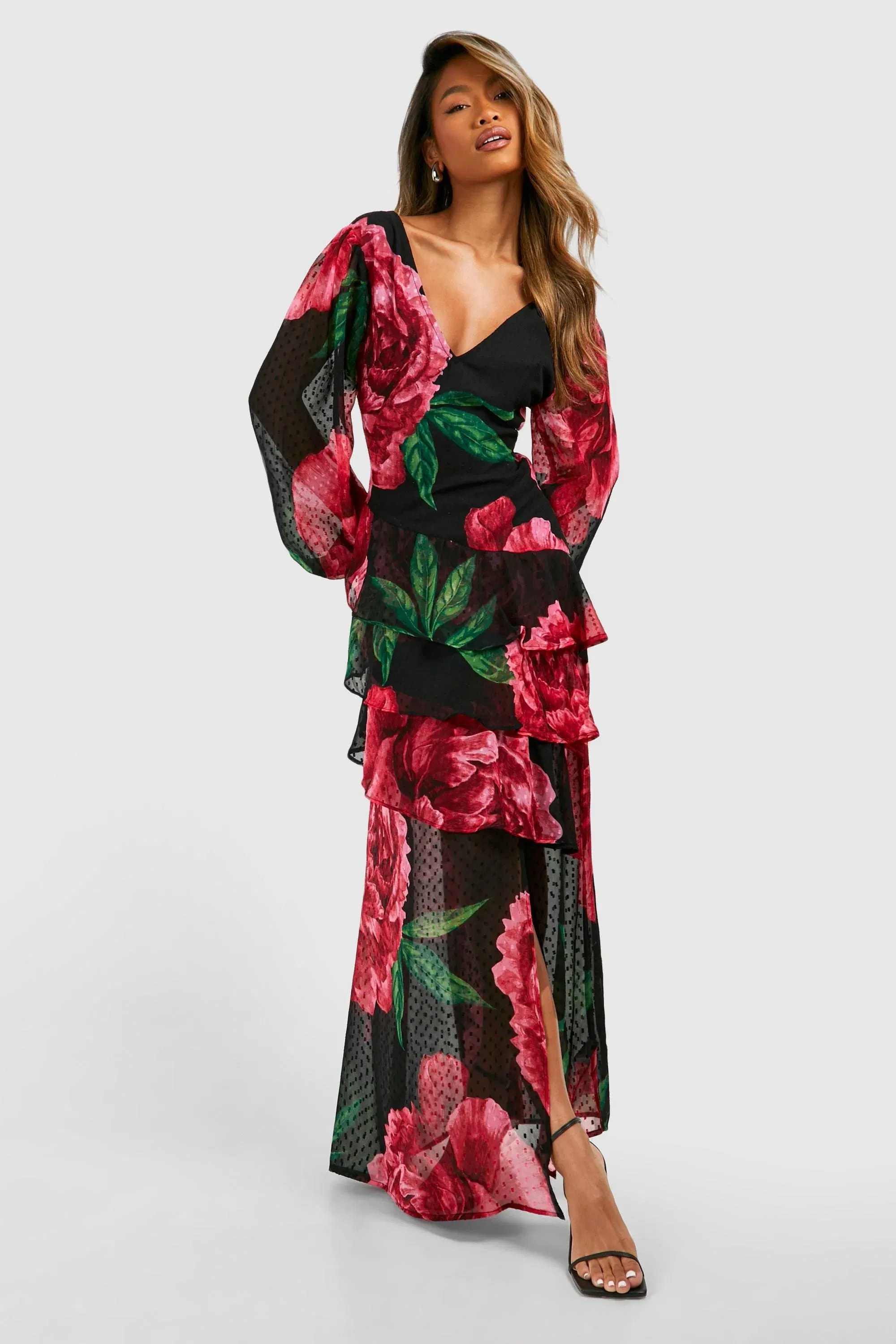 Floral Dobby Floral Frill Maxi Dress