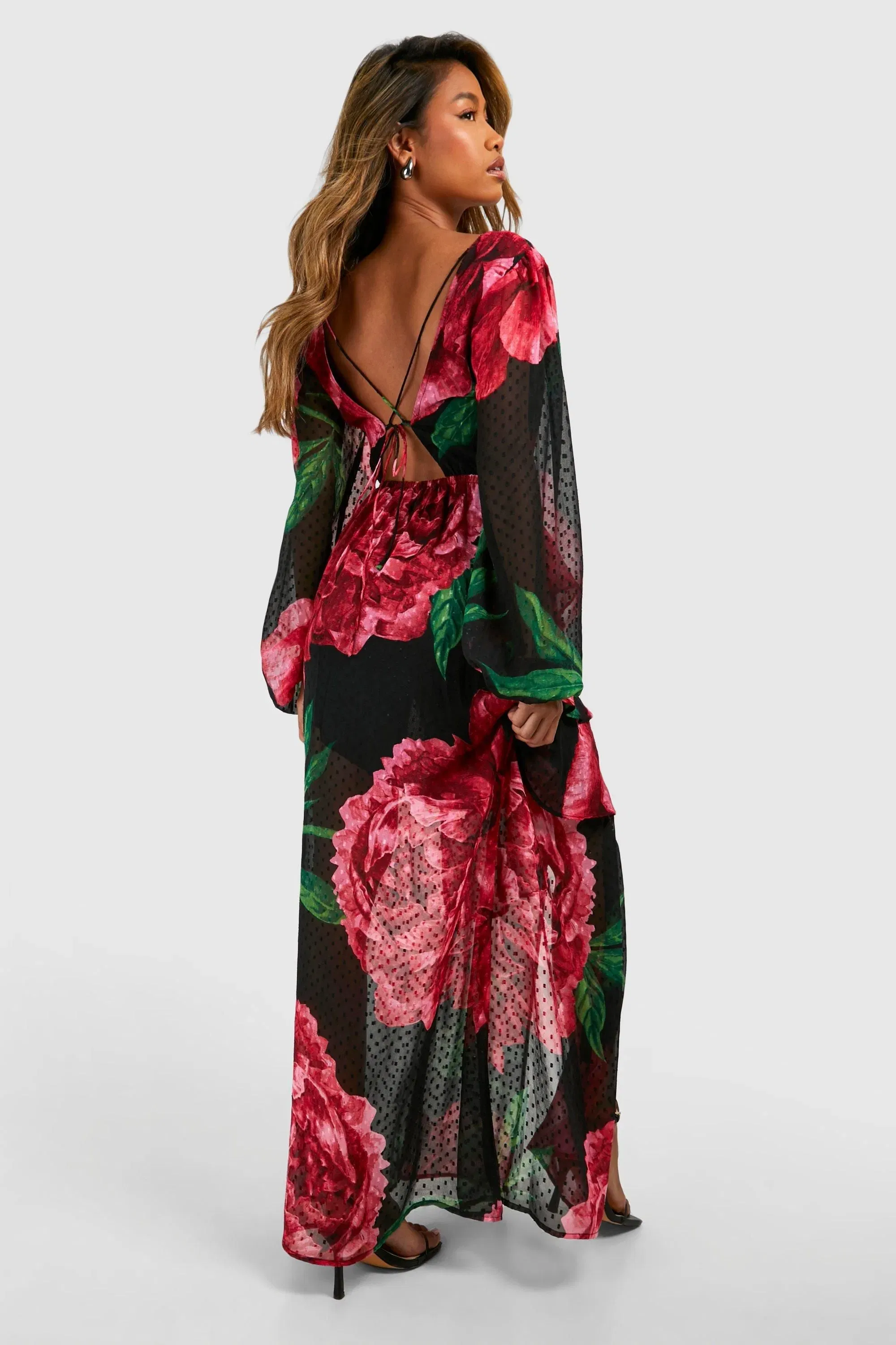 Floral Dobby Floral Frill Maxi Dress