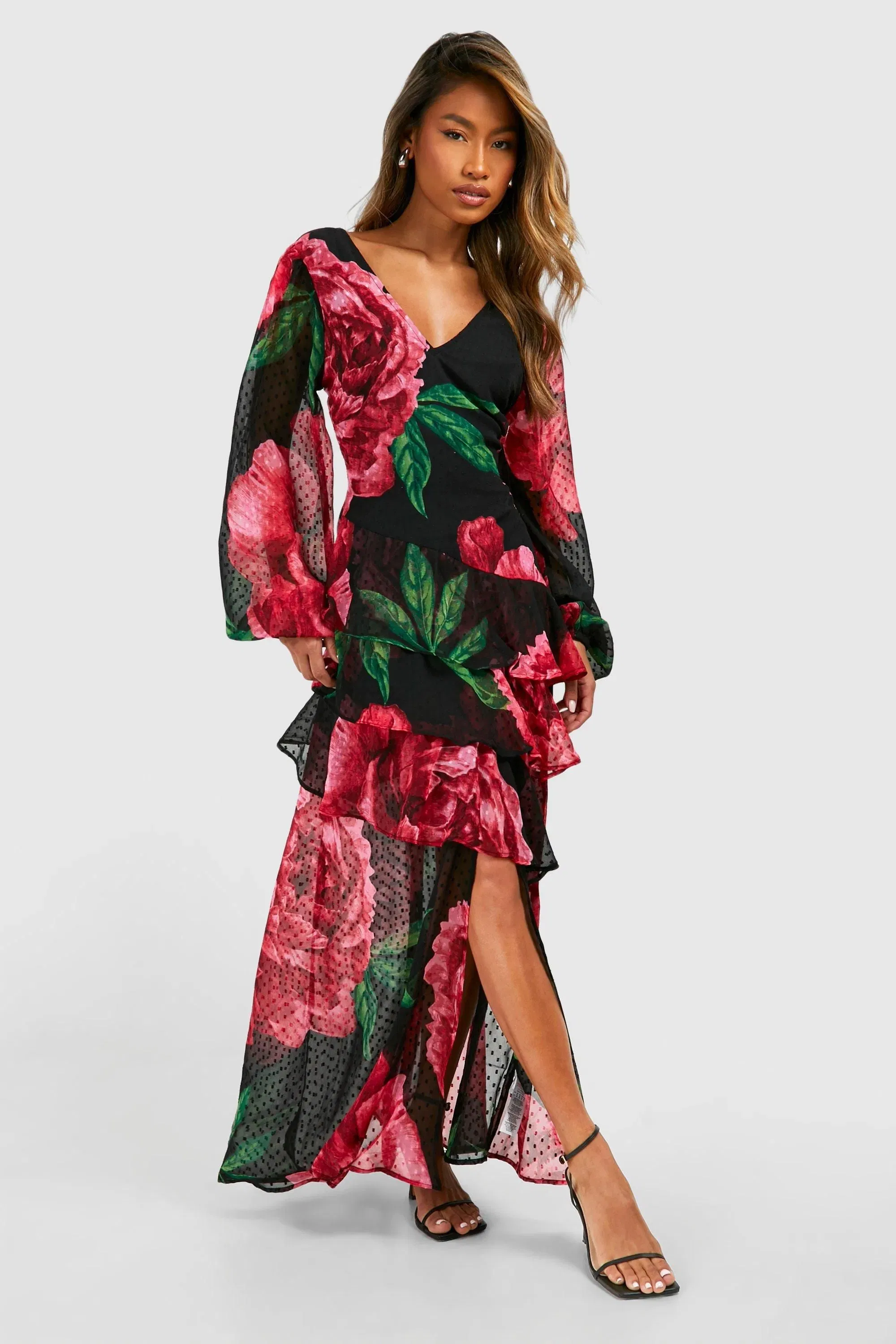 Floral Dobby Floral Frill Maxi Dress